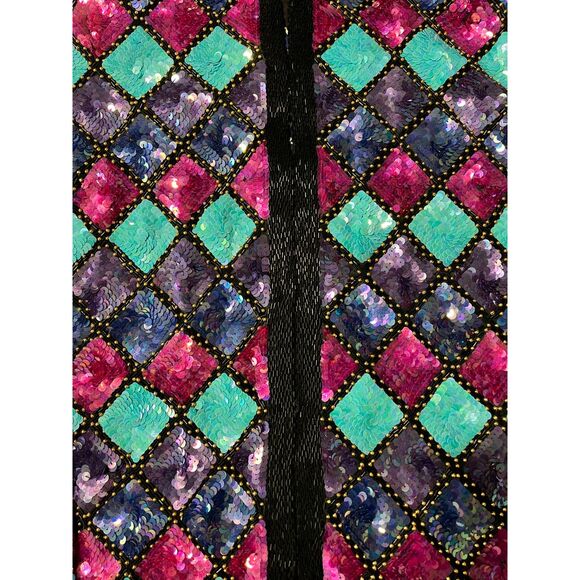 Jean for Joseph Le Bon Harlequin Sequined Formal Silk Jacket Size Large NWT - Picture 2 of 8